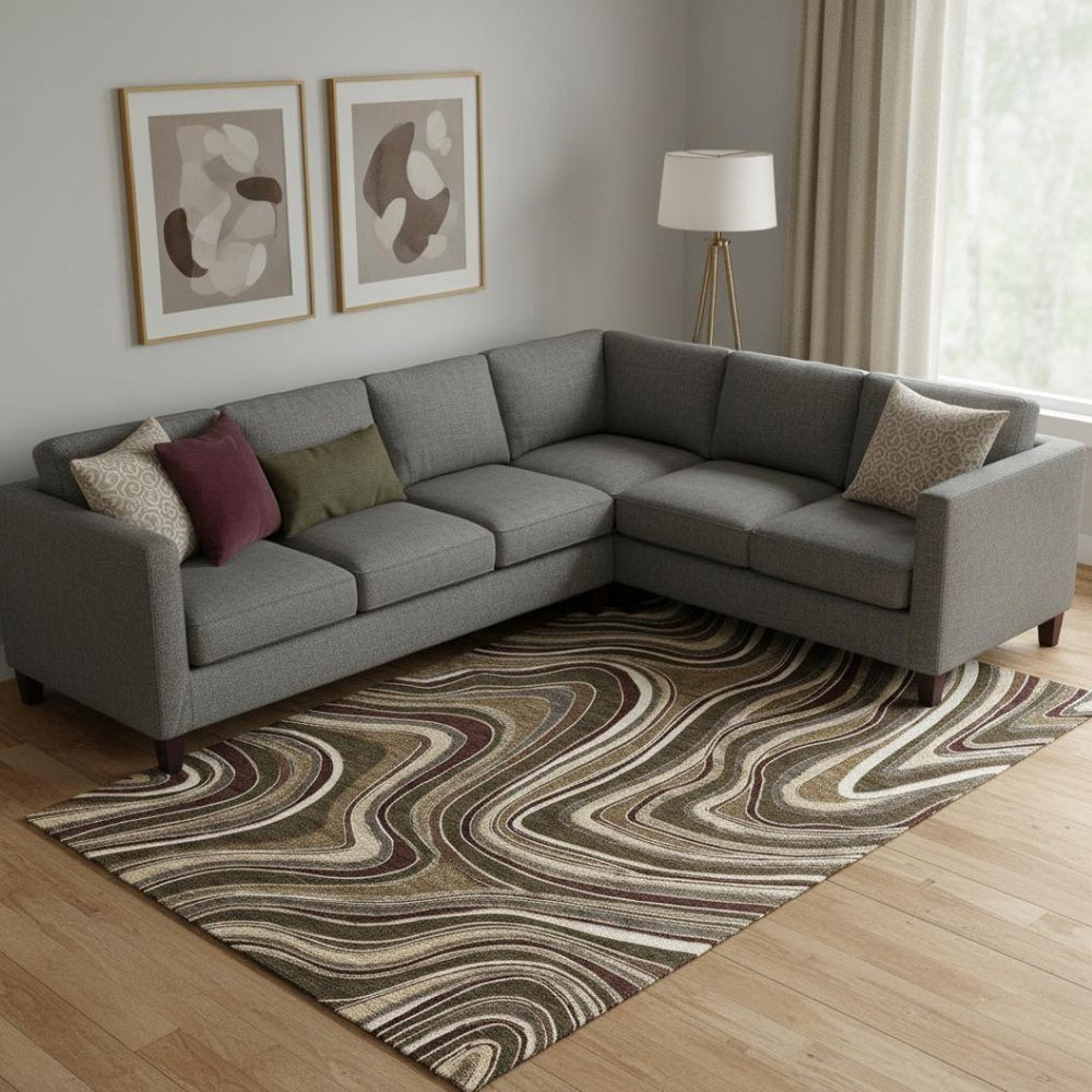 HomeRoots 9' X 12' Marble Washable Area Rug in Brown, Beige & Taupe with UV Protection for Busy Homes 663523