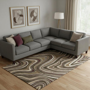 HomeRoots 9' X 12' Marble Washable Area Rug in Brown, Beige & Taupe with UV Protection for Busy Homes 663523