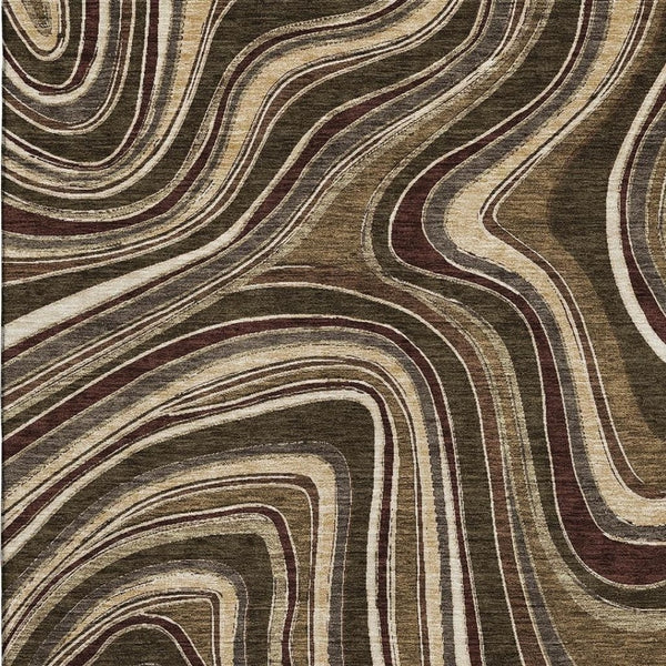 HomeRoots 9' X 12' Marble Washable Area Rug in Brown, Beige & Taupe with UV Protection for Busy Homes 663523