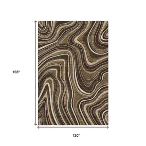 HomeRoots 10' Marble Washable Area Rug in Brown, Beige & Taupe – UV-Protected, Stain-Resistant, Durable Design 663524