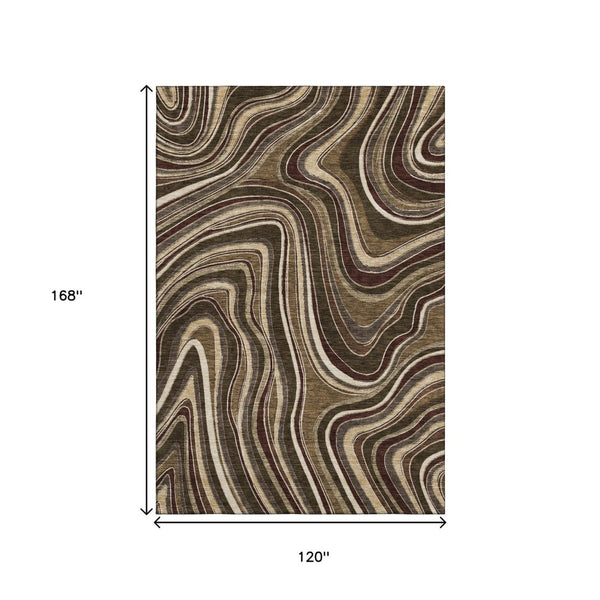 HomeRoots 10' Marble Washable Area Rug in Brown, Beige & Taupe – UV-Protected, Stain-Resistant, Durable Design 663524