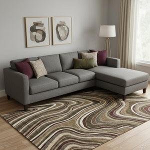 HomeRoots 10' Marble Washable Area Rug in Brown, Beige & Taupe – UV-Protected, Stain-Resistant, Durable Design 663524