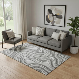 HomeRoots 5' X 8' Gray And Ivory Marble Area Rug - Stain Resistant, UV Protected, Easy-Care for Busy Homes 663532