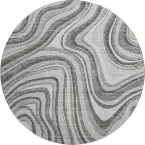 HomeRoots 8' Gray and Ivory Marble Washable Round Rug - Durable, Stylish, UV-Protected for High-Traffic Areas 663533