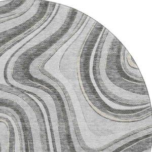 HomeRoots 8' Gray and Ivory Marble Washable Round Rug - Durable, Stylish, UV-Protected for High-Traffic Areas 663533