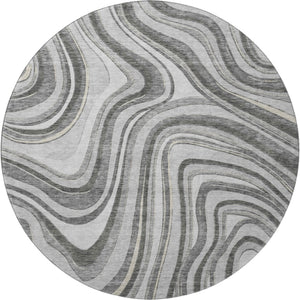 HomeRoots 8' Gray and Ivory Marble Washable Round Rug - Durable, Stylish, UV-Protected for High-Traffic Areas 663533