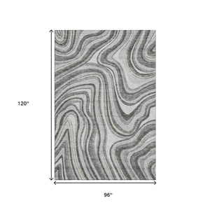 HomeRoots 8' X 10' Gray And Ivory Marble Washable Area Rug - Durable, UV-Protected, Ideal for High-Traffic Homes 663534