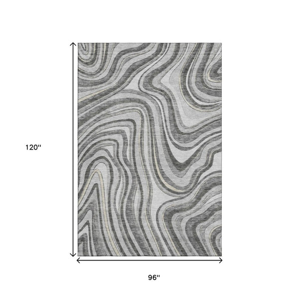 HomeRoots 8' X 10' Gray And Ivory Marble Washable Area Rug - Durable, UV-Protected, Ideal for High-Traffic Homes 663534