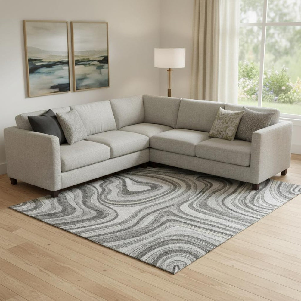 HomeRoots 8' X 10' Gray And Ivory Marble Washable Area Rug - Durable, UV-Protected, Ideal for High-Traffic Homes 663534