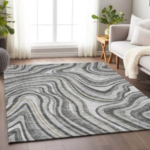 HomeRoots 8' X 10' Gray And Ivory Marble Washable Area Rug - Durable, UV-Protected, Ideal for High-Traffic Homes 663534