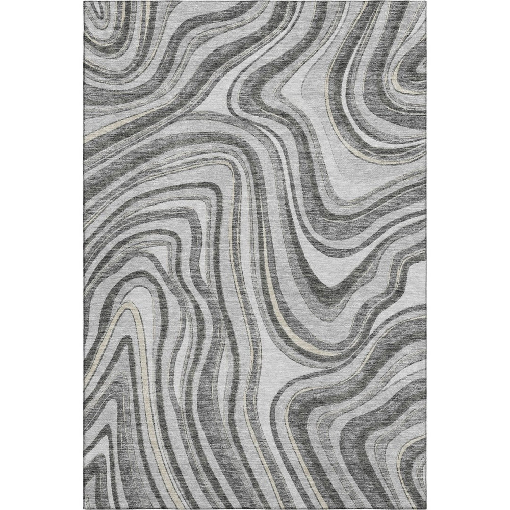 HomeRoots 8' X 10' Gray And Ivory Marble Washable Area Rug - Durable, UV-Protected, Ideal for High-Traffic Homes 663534
