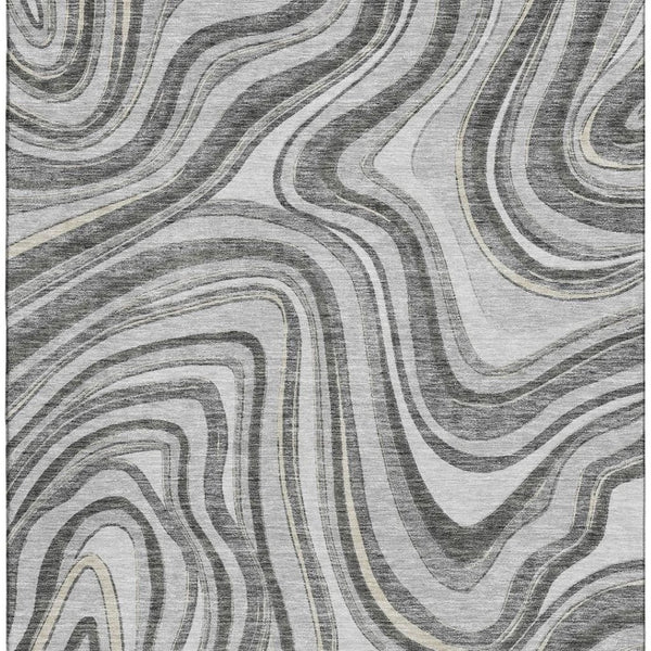 HomeRoots 8' X 10' Gray And Ivory Marble Washable Area Rug - Durable, UV-Protected, Ideal for High-Traffic Homes 663534