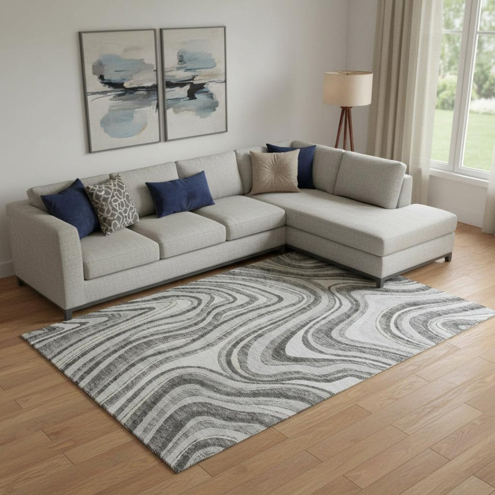 HomeRoots 9' X 12' Marble Gray and Ivory Washable Area Rug with Stain Resistance and UV Protection for Homes 663535