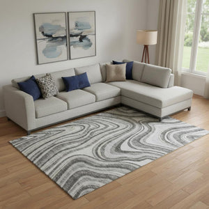 HomeRoots 9' X 12' Marble Gray and Ivory Washable Area Rug with Stain Resistance and UV Protection for Homes 663535