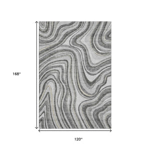 HomeRoots 10' Gray and Ivory Marble Washable Area Rug with UV Protection for Modern Elegance in Any Room 663536