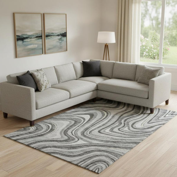 HomeRoots 10' Gray and Ivory Marble Washable Area Rug with UV Protection for Modern Elegance in Any Room 663536