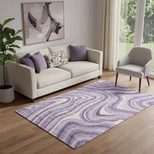 HomeRoots 5' X 8' Elegant Lavender and Ivory Marble Washable Area Rug with UV Protection for Any Space 663544