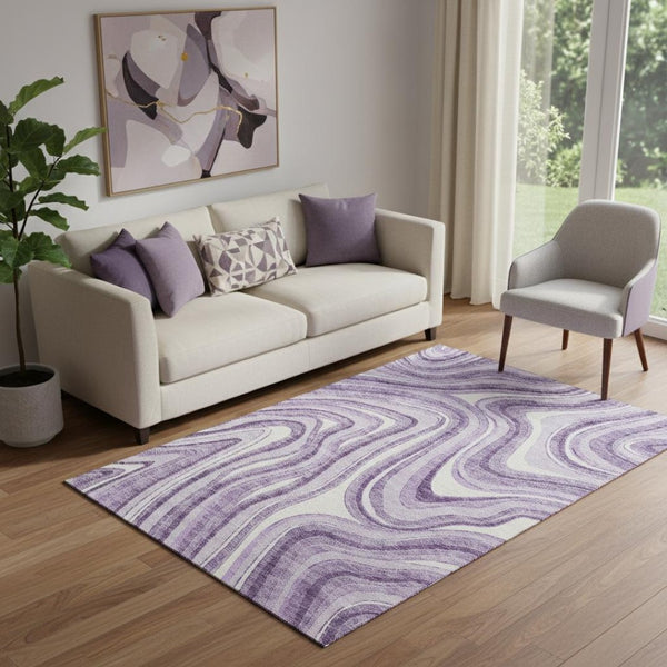 HomeRoots 5' X 8' Elegant Lavender and Ivory Marble Washable Area Rug with UV Protection for Any Space 663544