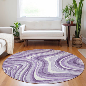 HomeRoots 8' Lavender and Ivory Marble Round Rug - Washable, UV-Protected, Pet-Friendly & Stylish Decor 663545