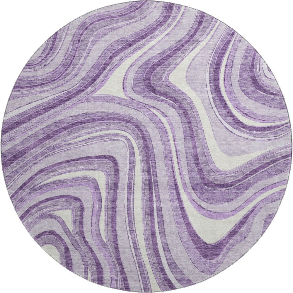HomeRoots 8' Lavender and Ivory Marble Round Rug - Washable, UV-Protected, Pet-Friendly & Stylish Decor 663545