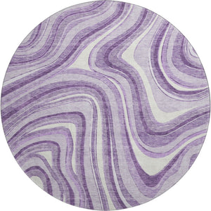 HomeRoots 8' Lavender and Ivory Marble Round Rug - Washable, UV-Protected, Pet-Friendly & Stylish Decor 663545
