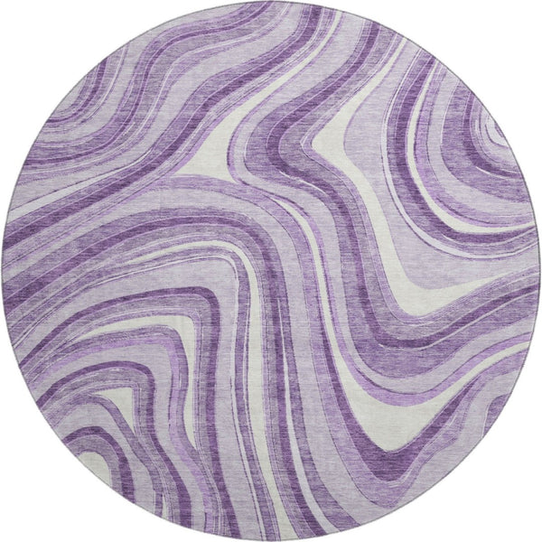 HomeRoots 8' Lavender and Ivory Marble Round Rug - Washable, UV-Protected, Pet-Friendly & Stylish Decor 663545