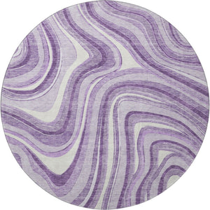 HomeRoots 8' Lavender and Ivory Marble Round Rug - Washable, UV-Protected, Pet-Friendly & Stylish Decor 663545