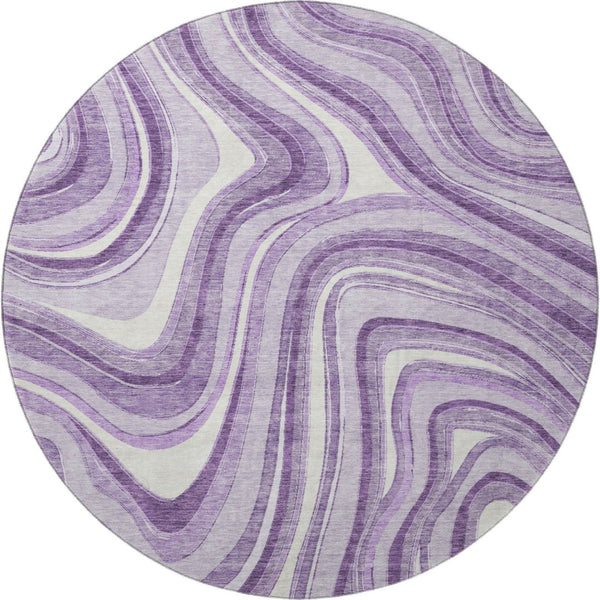 HomeRoots 8' Lavender and Ivory Marble Round Rug - Washable, UV-Protected, Pet-Friendly & Stylish Decor 663545
