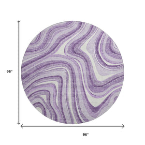 HomeRoots 8' Lavender and Ivory Marble Round Rug - Washable, UV-Protected, Pet-Friendly & Stylish Decor 663545
