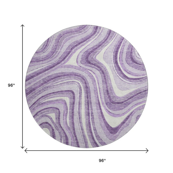 HomeRoots 8' Lavender and Ivory Marble Round Rug - Washable, UV-Protected, Pet-Friendly & Stylish Decor 663545