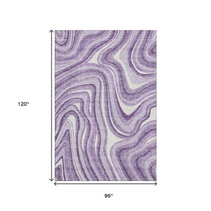 HomeRoots 8' X 10' Elegant Lavender & Ivory Marble Area Rug – Washable, UV Protected, Stain Resistant & Non-Slip 663546