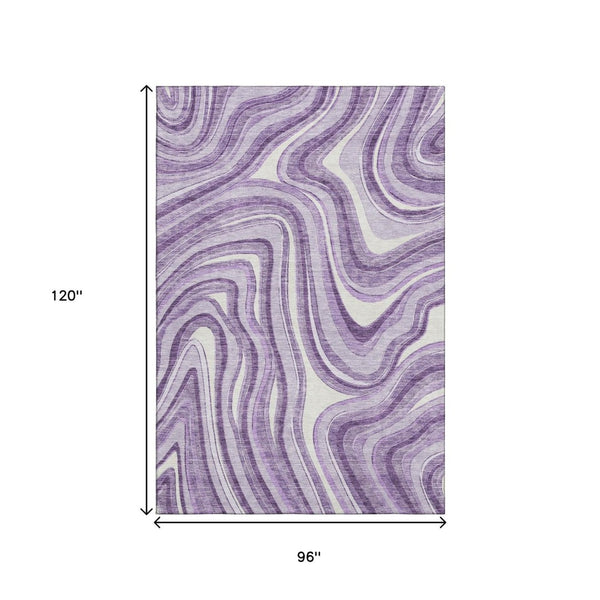 HomeRoots 8' X 10' Elegant Lavender & Ivory Marble Area Rug – Washable, UV Protected, Stain Resistant & Non-Slip 663546