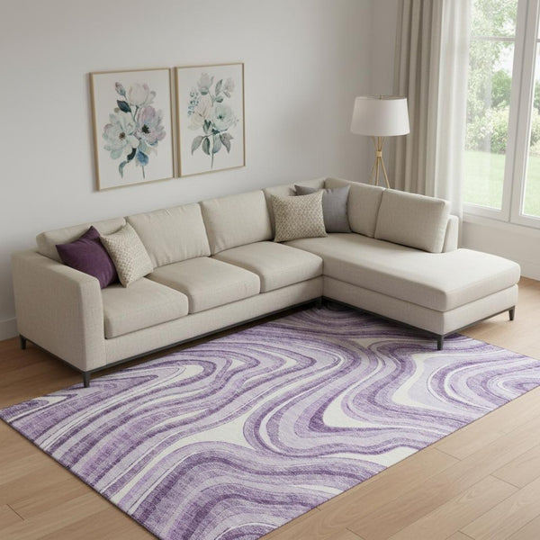 HomeRoots 8' X 10' Elegant Lavender & Ivory Marble Area Rug – Washable, UV Protected, Stain Resistant & Non-Slip 663546