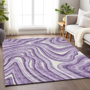 HomeRoots 8' X 10' Elegant Lavender & Ivory Marble Area Rug – Washable, UV Protected, Stain Resistant & Non-Slip 663546