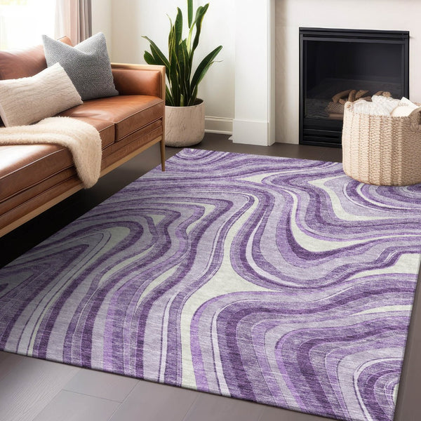 HomeRoots 8' X 10' Elegant Lavender & Ivory Marble Area Rug – Washable, UV Protected, Stain Resistant & Non-Slip 663546