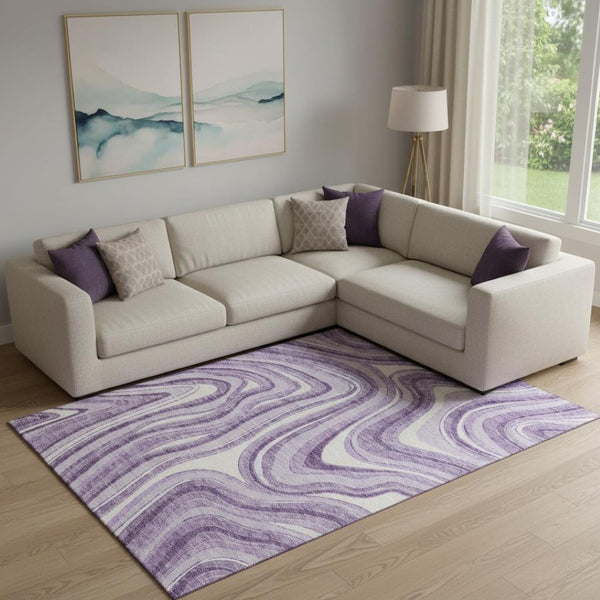HomeRoots 9' X 12' Elegant Lavender and Ivory Marble Area Rug – UV Protected, Stain Resistant, Easy Care Design 663547