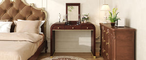 English Elm Classic Flip Top Vanity Desk with Gold Accents 2 Drawer Retro Bedroom Dressing Table Espresso N704P381406P