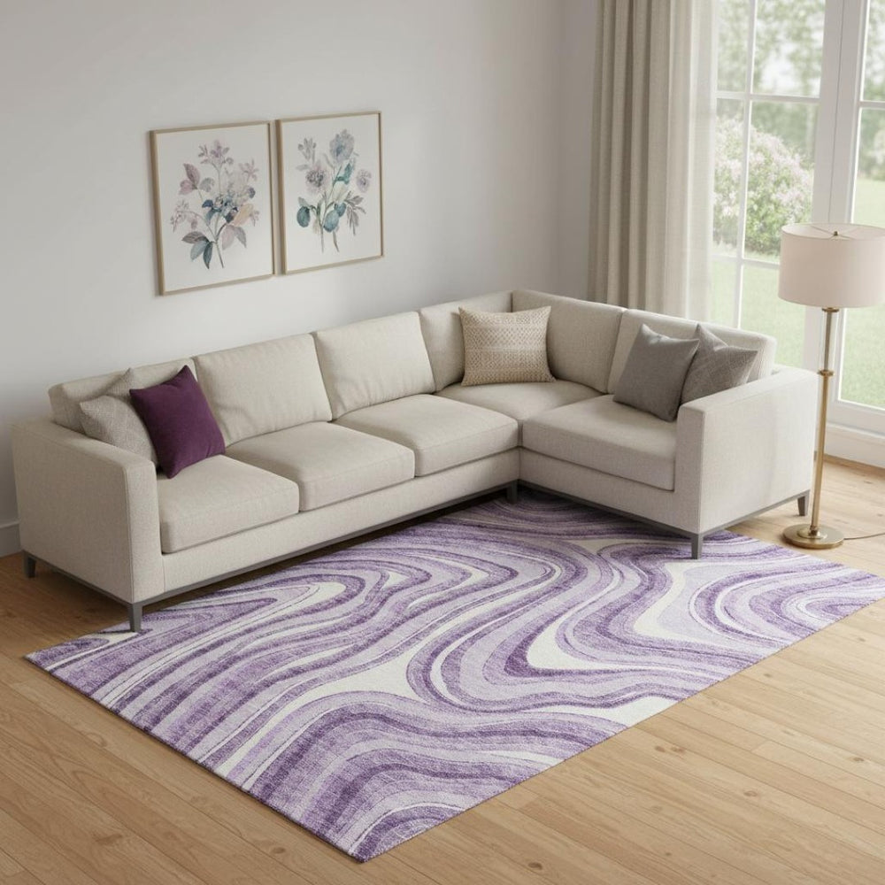 HomeRoots 10' Stylish Lavender & Ivory Marble Washable Area Rug – UV Protected, Stain Resistant for Every Space 663548