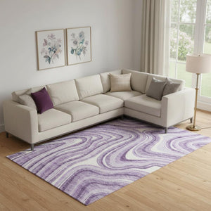 HomeRoots 10' Stylish Lavender & Ivory Marble Washable Area Rug – UV Protected, Stain Resistant for Every Space 663548