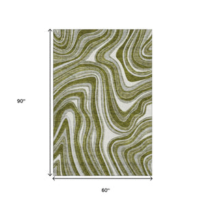HomeRoots 5' X 8' Elegant Olive Green Marble Washable Area Rug with UV Protection for Stylish Homes 663556