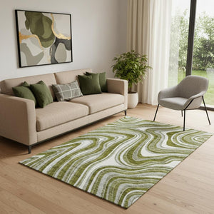 HomeRoots 5' X 8' Elegant Olive Green Marble Washable Area Rug with UV Protection for Stylish Homes 663556