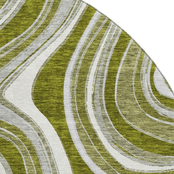 HomeRoots 8' Elegant Olive Green and Gray Marble Washable Round Rug with UV Protection for Easy Care & Style 663557