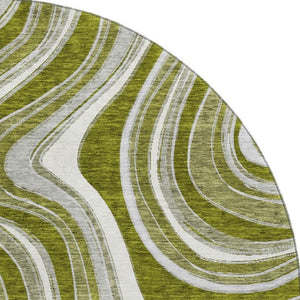 HomeRoots 8' Elegant Olive Green and Gray Marble Washable Round Rug with UV Protection for Easy Care & Style 663557