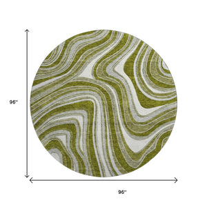 HomeRoots 8' Elegant Olive Green and Gray Marble Washable Round Rug with UV Protection for Easy Care & Style 663557