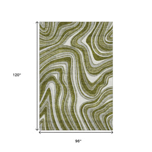 HomeRoots 8' X 10' Olive Green Ivory Gray Area Rug - Washable, UV Protected, Stain Resistant for Busy Homes 663558