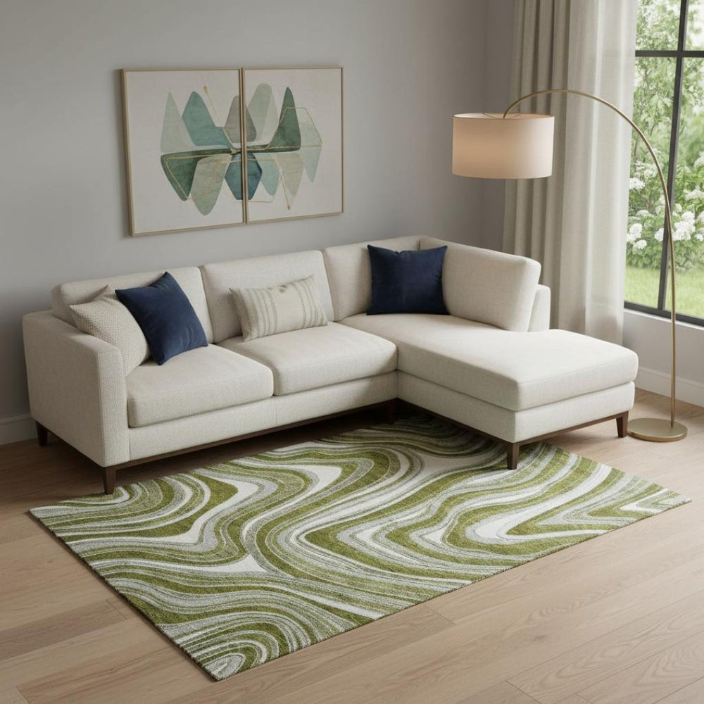 HomeRoots 8' X 10' Olive Green Ivory Gray Area Rug - Washable, UV Protected, Stain Resistant for Busy Homes 663558