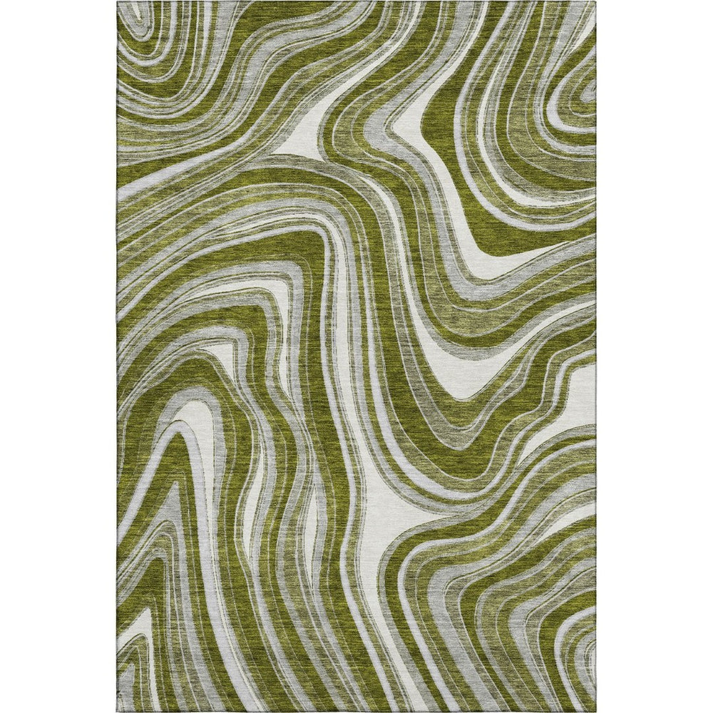 HomeRoots 8' X 10' Olive Green Ivory Gray Area Rug - Washable, UV Protected, Stain Resistant for Busy Homes 663558