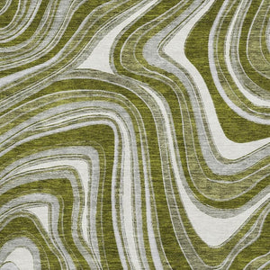 HomeRoots 8' X 10' Olive Green Ivory Gray Area Rug - Washable, UV Protected, Stain Resistant for Busy Homes 663558