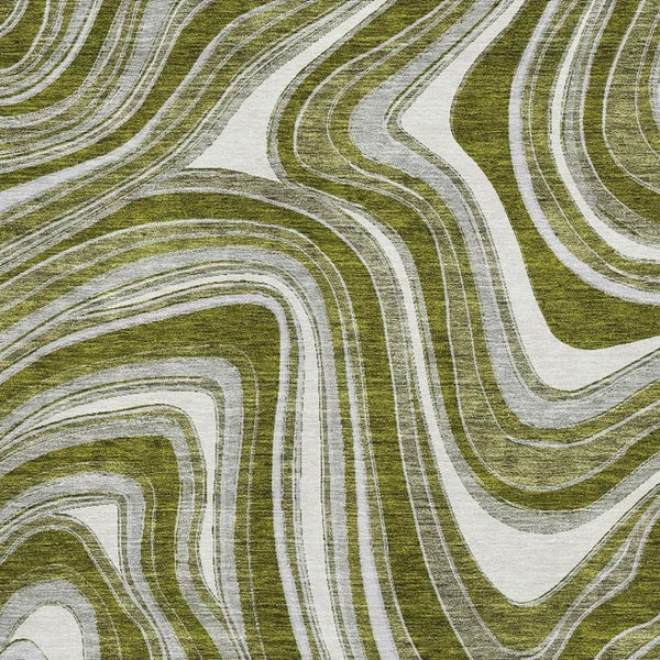 HomeRoots 8' X 10' Olive Green Ivory Gray Area Rug - Washable, UV Protected, Stain Resistant for Busy Homes 663558