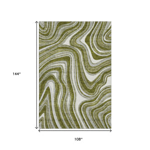 HomeRoots 9' X 12' Olive Green, Ivory & Gray Marble Washable Area Rug - UV Protected for Busy Homes & Pets 663559